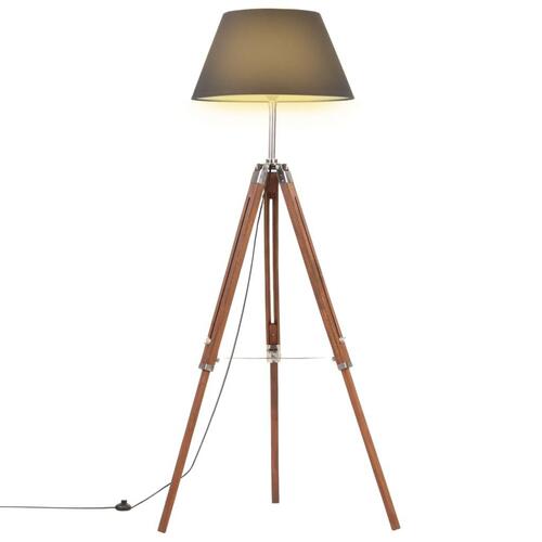 Gulvlampe med trefod 141 cm massivt teaktræ honningbrun og sort