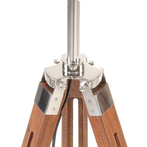 Gulvlampe med trefod 141 cm massivt teaktræ honningbrun og sort