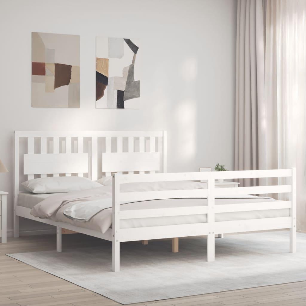 Sengeramme med sengegavl 160x200 cm massivt træ hvid