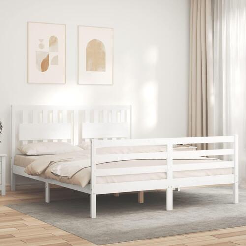 Sengeramme med sengegavl 160x200 cm massivt træ hvid