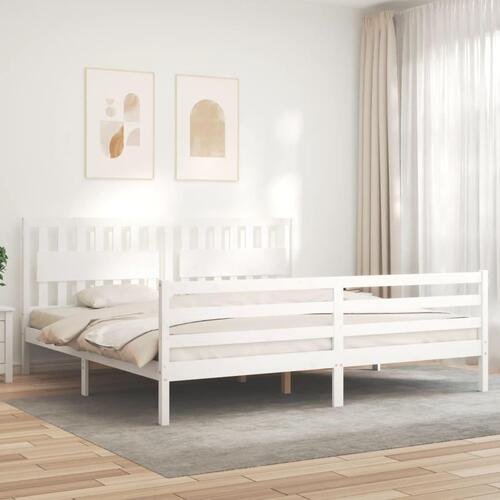 Sengeramme med sengegavl 200x200 cm massivt træ hvid