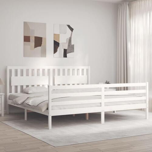 Sengeramme med sengegavl 200x200 cm massivt træ hvid