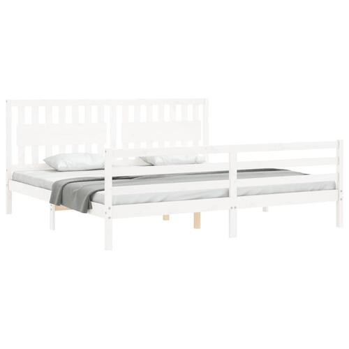 Sengeramme med sengegavl 200x200 cm massivt træ hvid