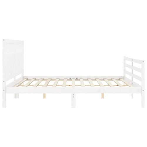 Sengeramme med sengegavl 200x200 cm massivt træ hvid