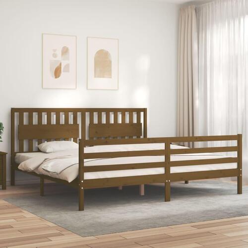 Sengeramme med sengegavl 200x200 cm massivt træ gyldenbrun