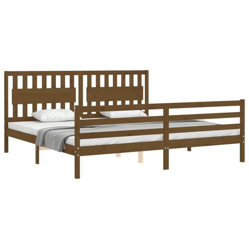 Sengeramme med sengegavl 200x200 cm massivt træ gyldenbrun