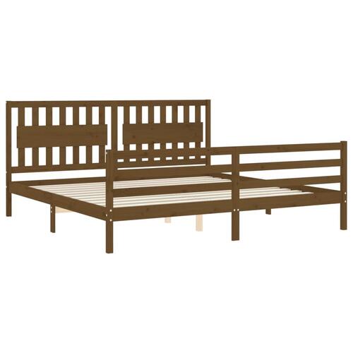 Sengeramme med sengegavl 200x200 cm massivt træ gyldenbrun