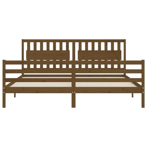 Sengeramme med sengegavl 200x200 cm massivt træ gyldenbrun
