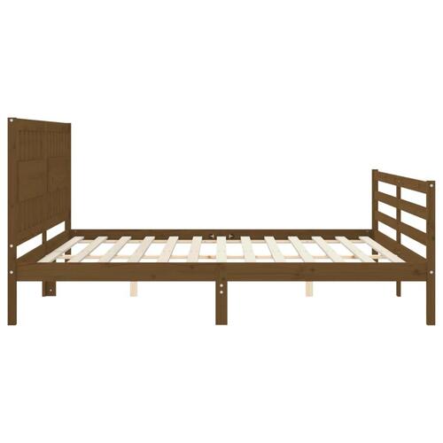 Sengeramme med sengegavl 200x200 cm massivt træ gyldenbrun