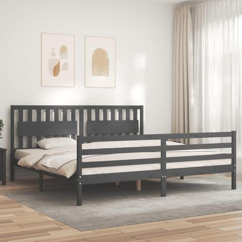 Sengeramme med sengegavl 200x200 cm massivt træ grå