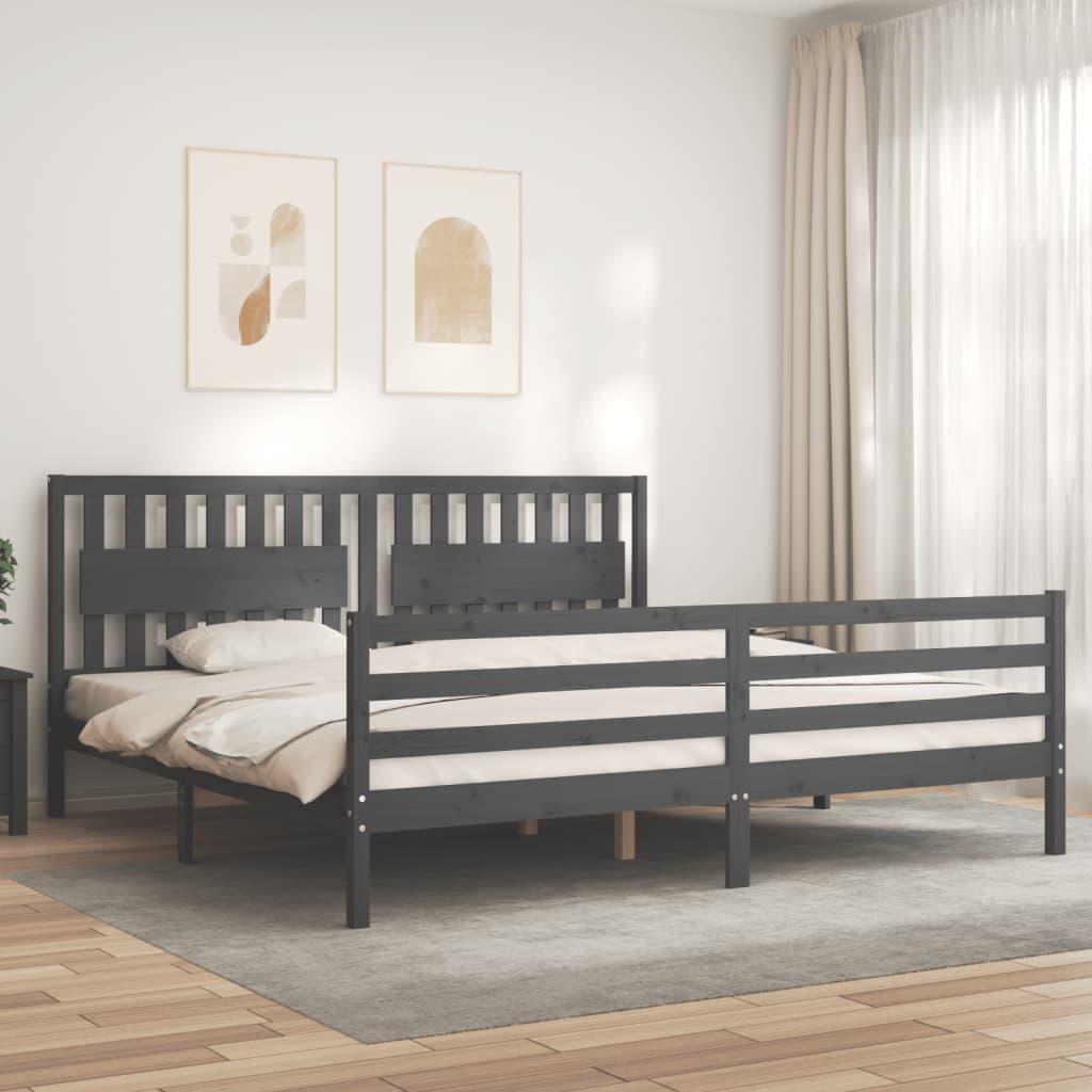 Sengeramme med sengegavl 200x200 cm massivt træ grå