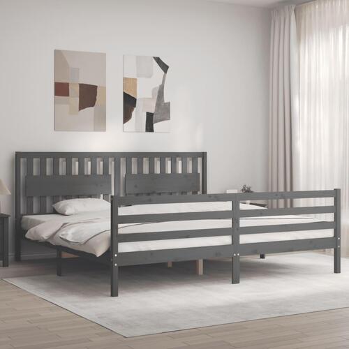 Sengeramme med sengegavl 200x200 cm massivt træ grå