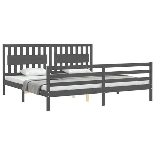 Sengeramme med sengegavl 200x200 cm massivt træ grå
