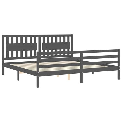 Sengeramme med sengegavl 200x200 cm massivt træ grå