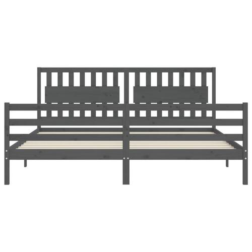 Sengeramme med sengegavl 200x200 cm massivt træ grå