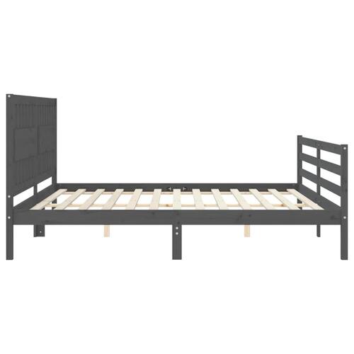 Sengeramme med sengegavl 200x200 cm massivt træ grå