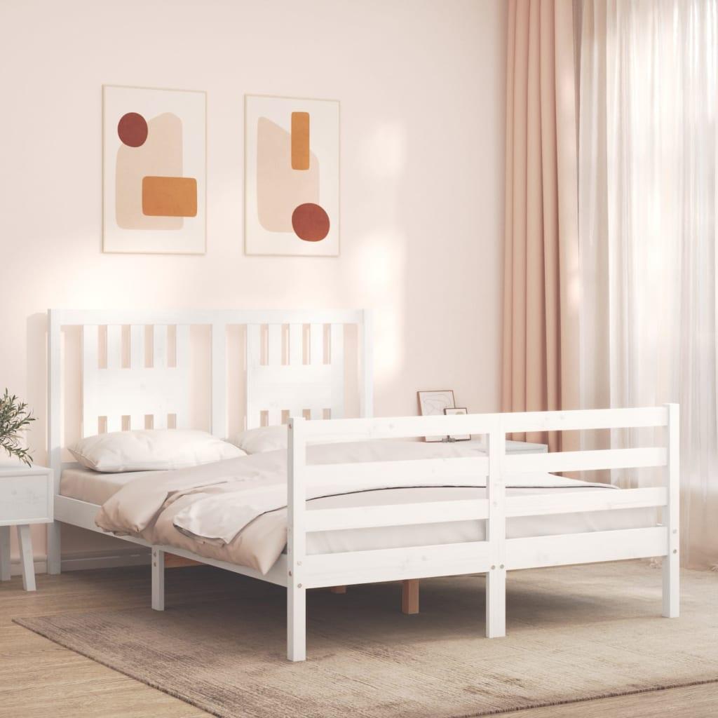 Sengeramme med sengegavl Small Double massivt træ hvid