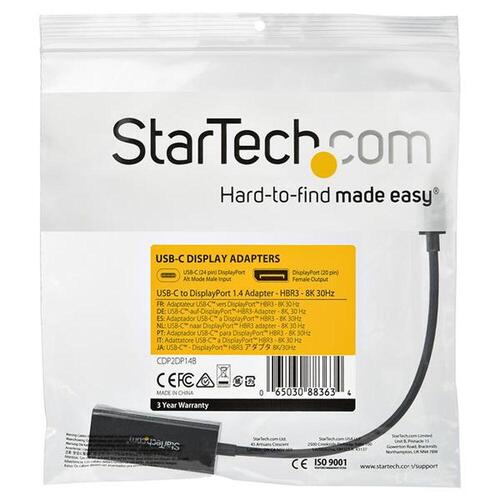 USB C til DisplayPort-adapter Startech CDP2DP14B Sort