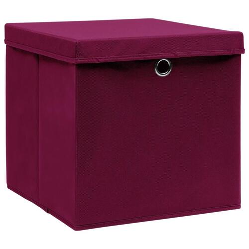 Opbevaringskasser med låg 10 stk. 32x32x32 stof mørkerød