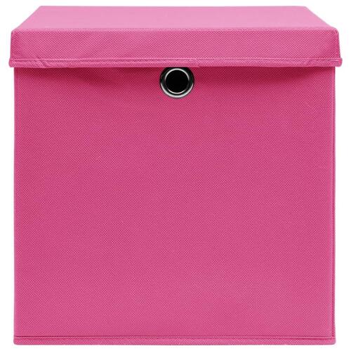 Opbevaringskasser med låg 4 stk. 32x32x32 stof pink