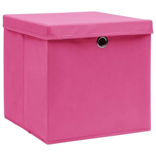 Opbevaringskasser med låg 10 stk. 32x32x32 stof pink