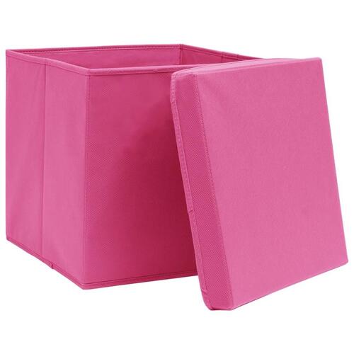 Opbevaringskasser med låg 10 stk. 32x32x32 stof pink