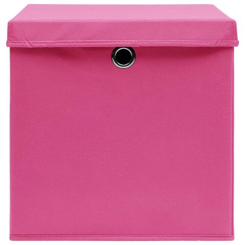 Opbevaringskasser med låg 10 stk. 32x32x32 stof pink