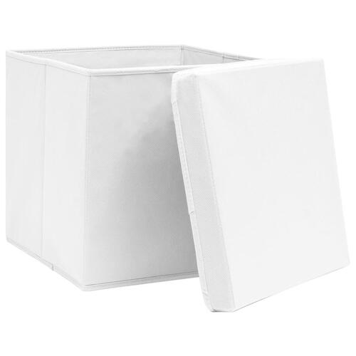 Opbevaringskasser med låg 10 stk. 32x32x32 stof hvid
