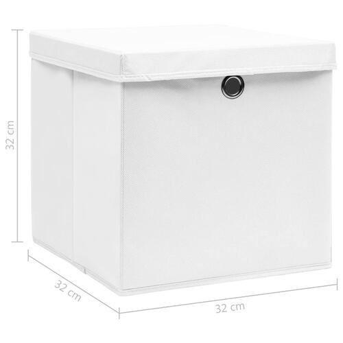 Opbevaringskasser med låg 10 stk. 32x32x32 stof hvid