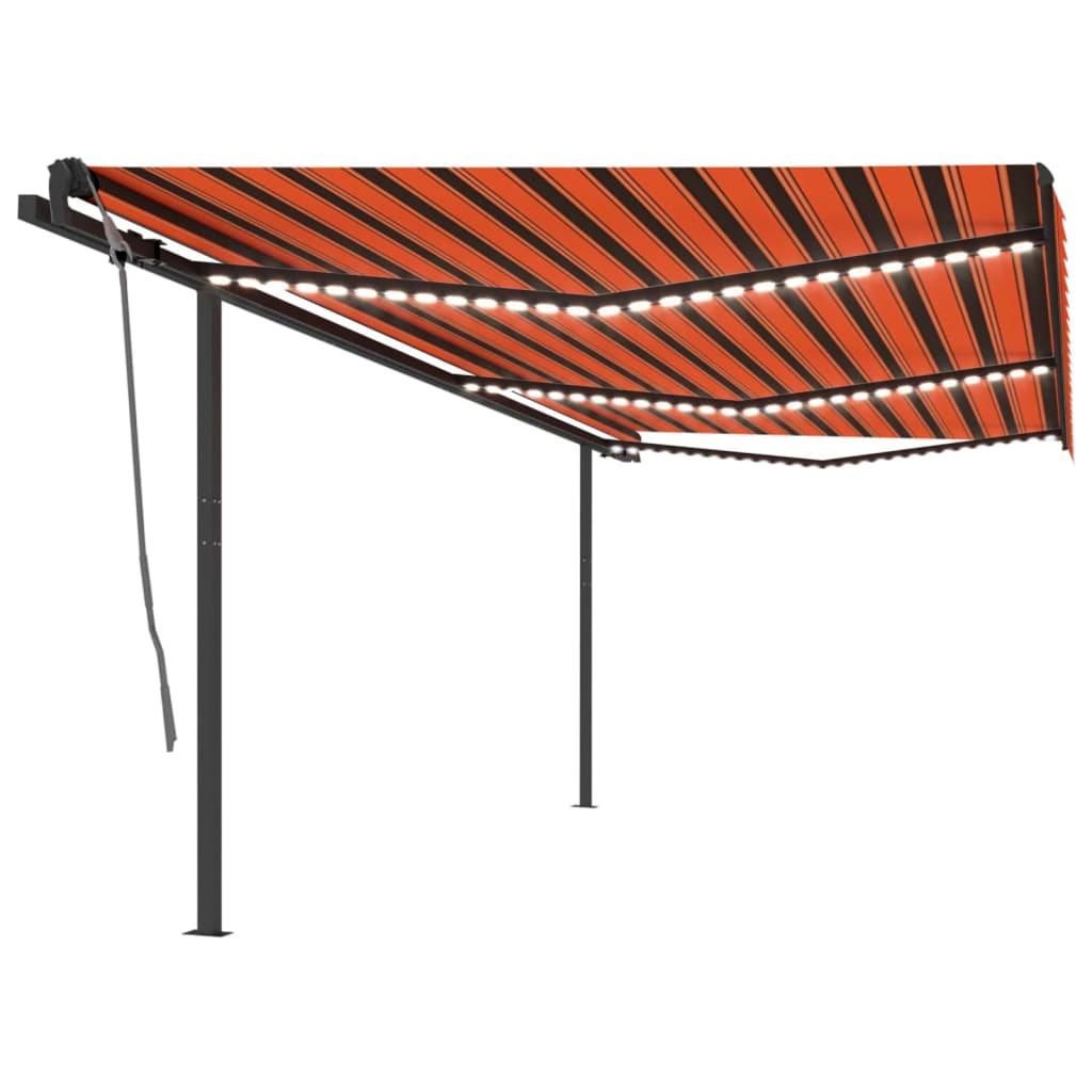 Markise m. LED + vindsensor 6x3,5 m automatisk orange og brun