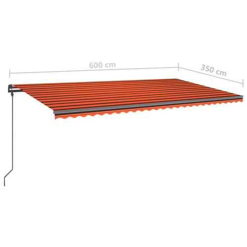 Markise m. LED + vindsensor 6x3,5 m automatisk orange og brun