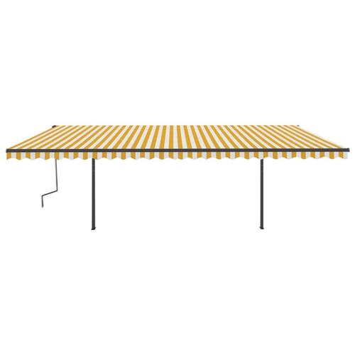 Markise m. LED + vindsensor 6x3,5 m automatisk gul og hvid