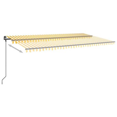 Markise m. LED + vindsensor 6x3,5 m automatisk gul og hvid