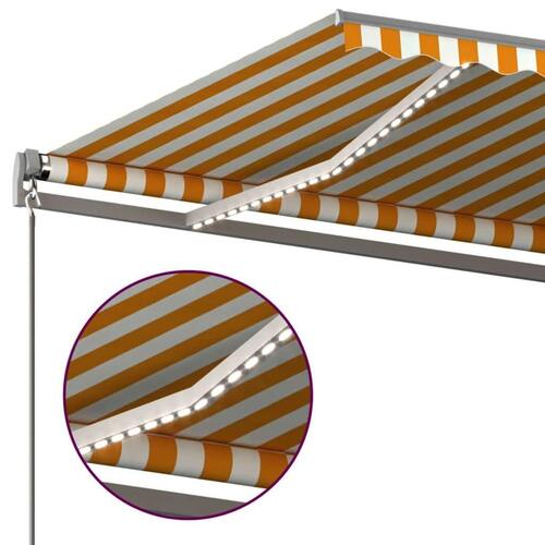 Markise m. LED + vindsensor 6x3,5 m automatisk gul og hvid