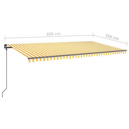 Markise m. LED + vindsensor 6x3,5 m automatisk gul og hvid