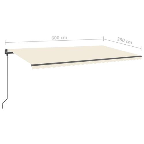 Markise m. LED + vindsensor 6x3,5 m automatisk cremefarvet