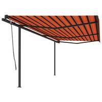 Foldemarkise med stolper 6x3,5 m automatisk orange og brun