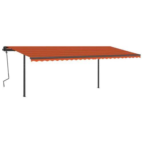 Foldemarkise med stolper 6x3,5 m automatisk orange og brun
