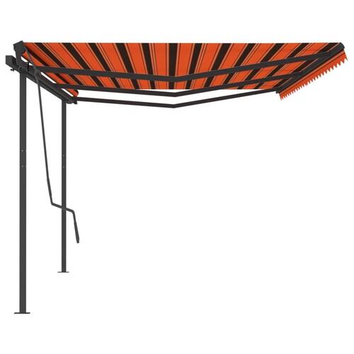 Foldemarkise med stolper 6x3,5 m automatisk orange og brun