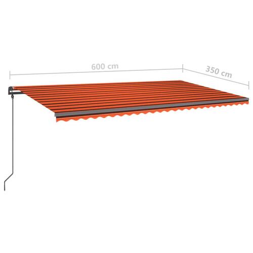 Foldemarkise med stolper 6x3,5 m automatisk orange og brun