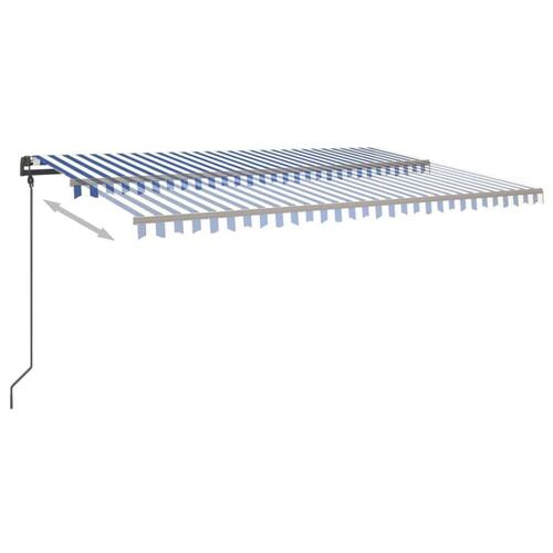 Markise m. LED + vindsensor 6x3,5 m automatisk blå og hvid