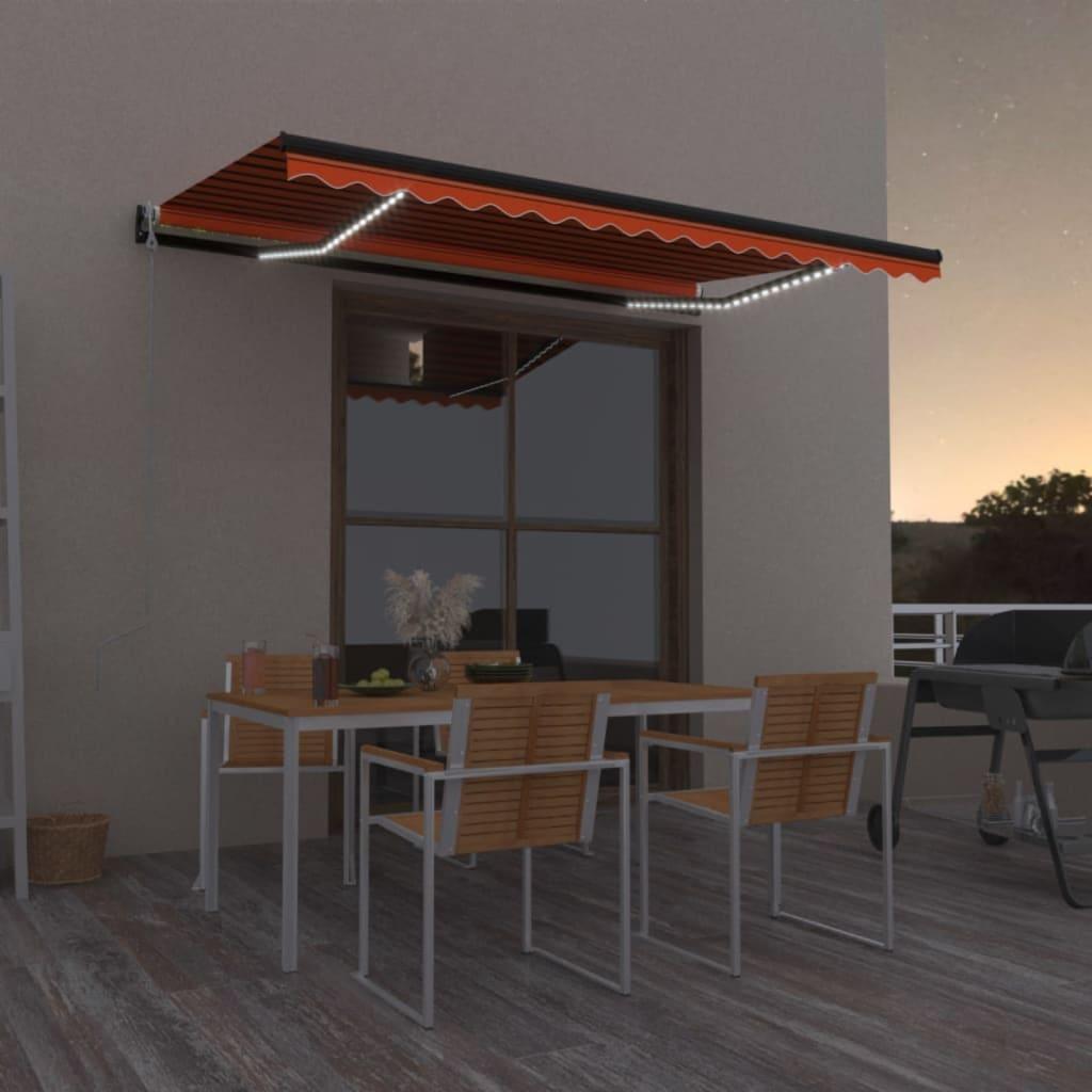 Markise m. LED + vindsensor 450x350 cm automatisk orange/brun