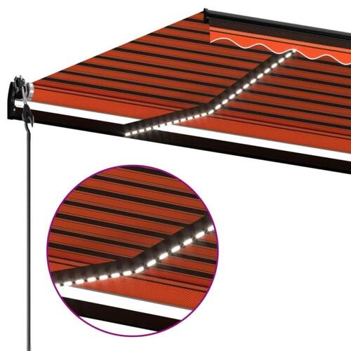 Markise m. LED + vindsensor 450x350 cm automatisk orange/brun