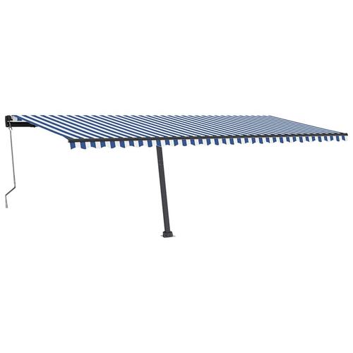 Markise m. LED + vindsensor 600x350 cm automatisk blå og hvid