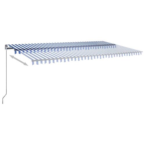 Markise m. LED + vindsensor 600x350 cm automatisk blå og hvid