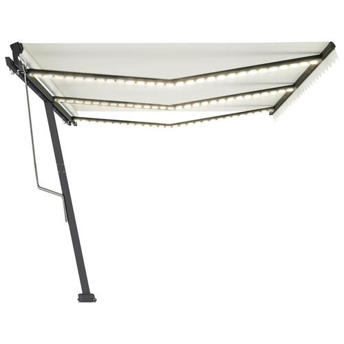 Markise m. LED + vindsensor 600x350 cm automatisk cremefarvet
