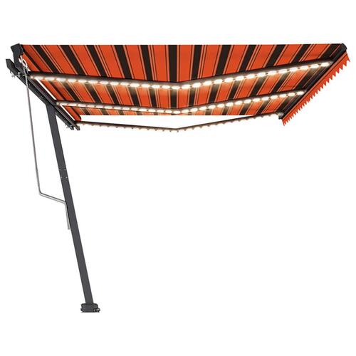 Markise m. LED + vindsensor 600x350 cm automatisk orange/brun