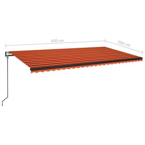 Markise m. LED + vindsensor 600x350 cm automatisk orange/brun