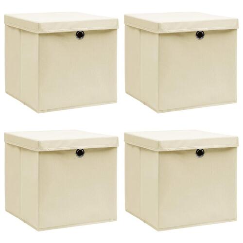Opbevaringskasser med låg 4 stk. 32x32x32 stof cremefarvet