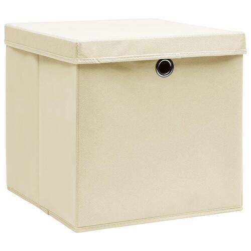 Opbevaringskasser med låg 4 stk. 32x32x32 stof cremefarvet